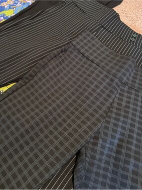 Women’s High-Waist Black Windowpane Patterned Stretchy Dress Pants